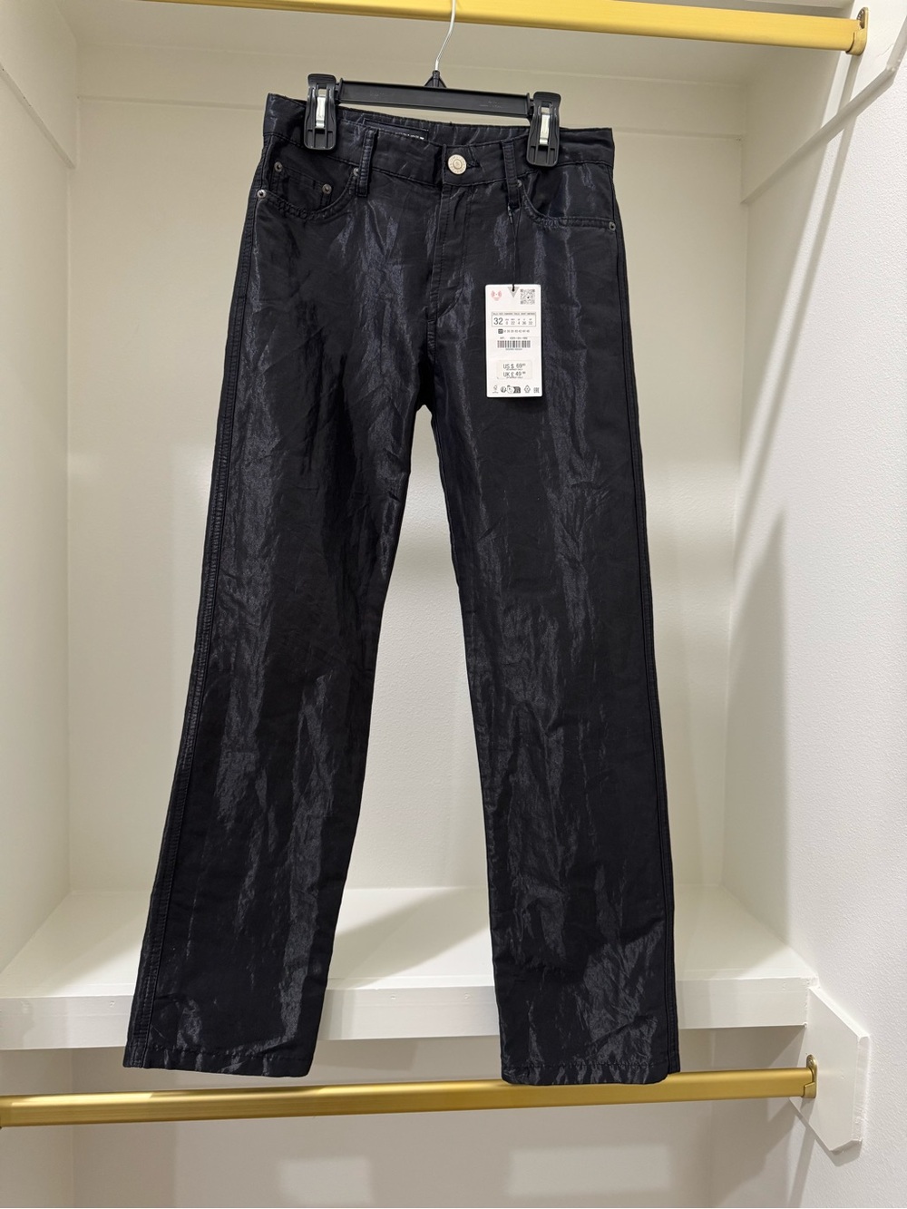 Zara Black Straight Jeans - Sleek Coated Finish
